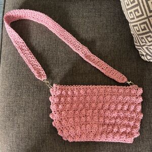 Elegant Pink Crochet Crossbody Bag